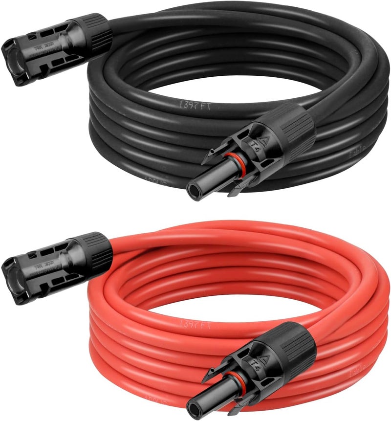 Kimbluth 10 AWG Solar Extension Cable 12FT Black + 12FT Red, Ultra Solar Panel Wire Male to Female Tinned Copper Wire for Automotive, RV, Boat, Outdoors - Image 1